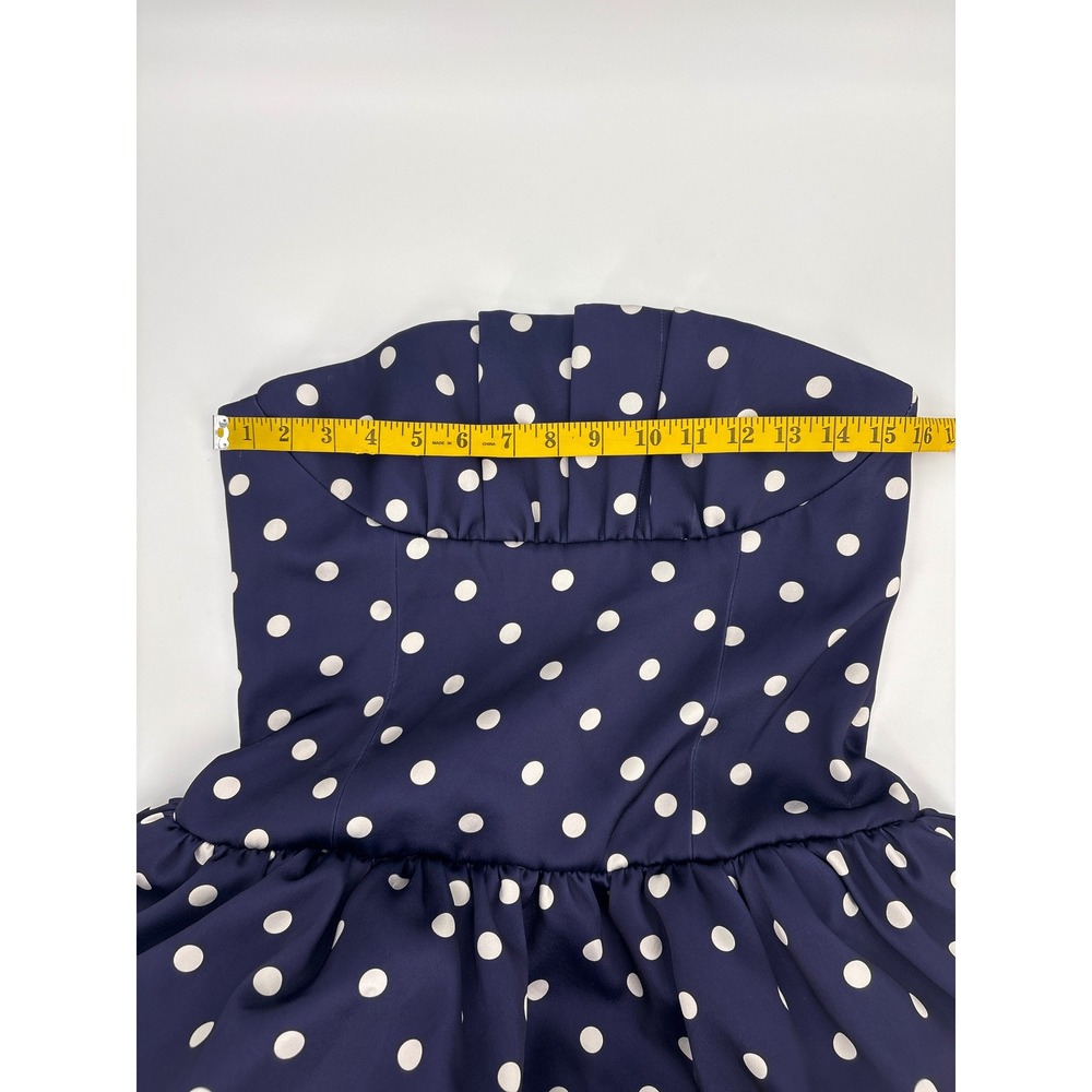 B67 Self Portrait Polka Dot Midi Dress 8 Strapless Satin Navy White Cocktail - Picture 10 of 13